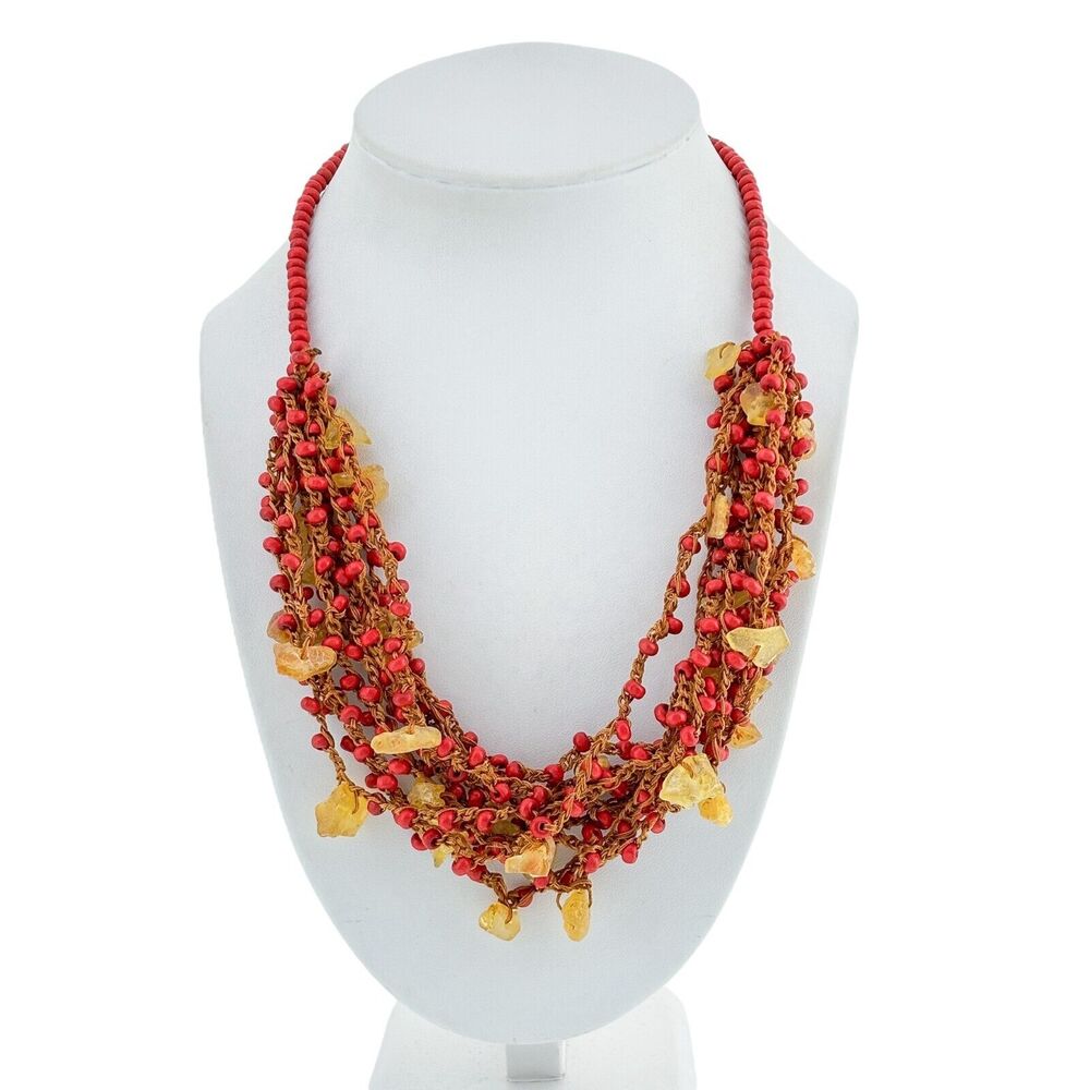 Vintage Columbian "Toca" Wooden Bead Amber Hand Knotted Necklace 17"-20"